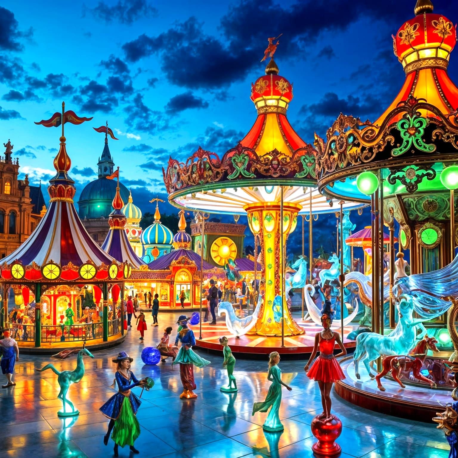 Enameled Glass Carnival in a Fantastical City