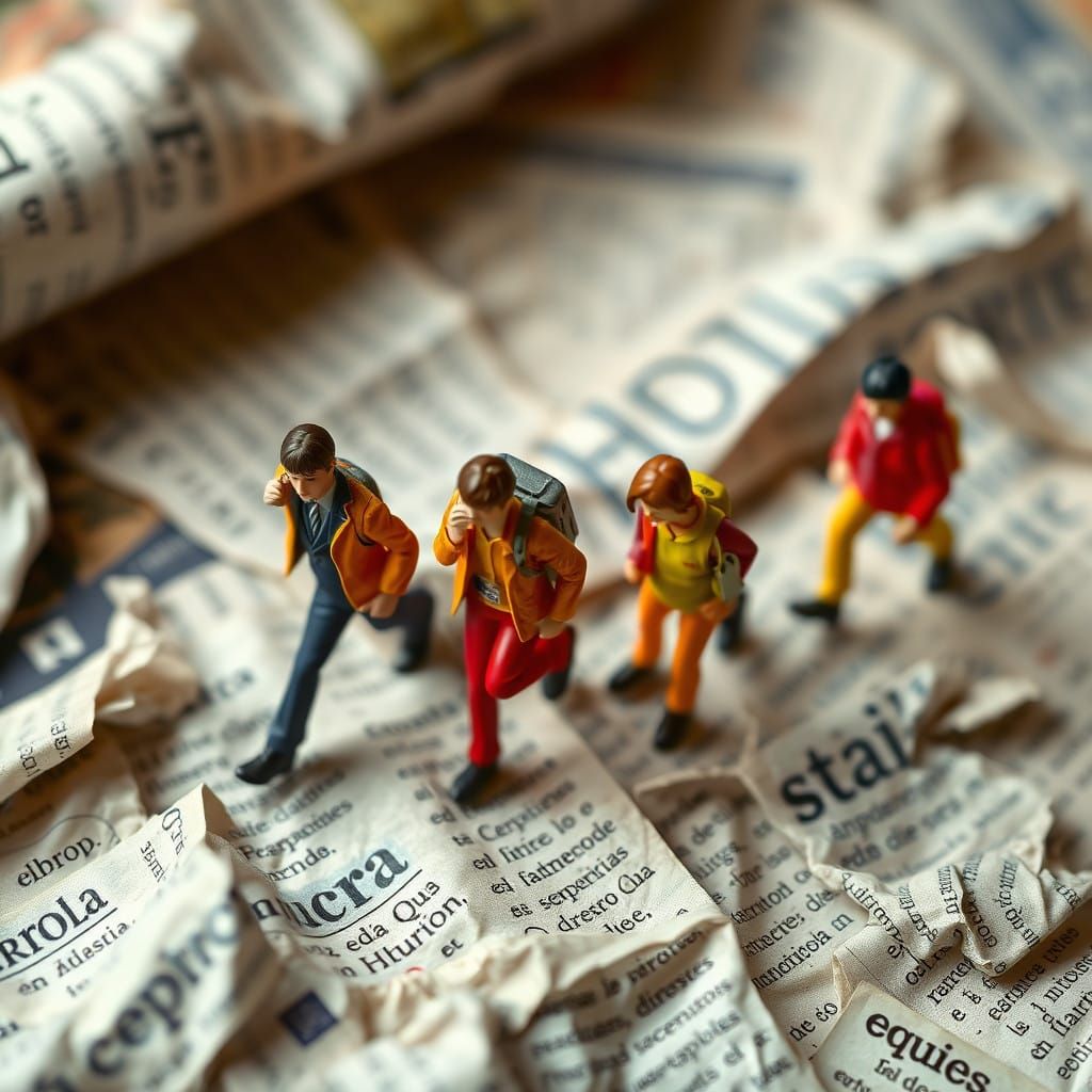 Vibrant Miniature Adventurers Navigate a Textured Landscape...