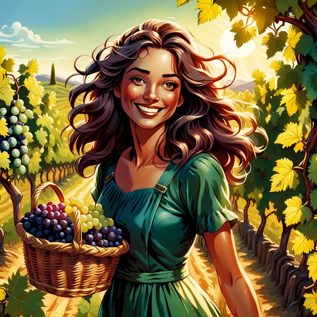 Italian Girl's Vineyard Walk: American Comic Art