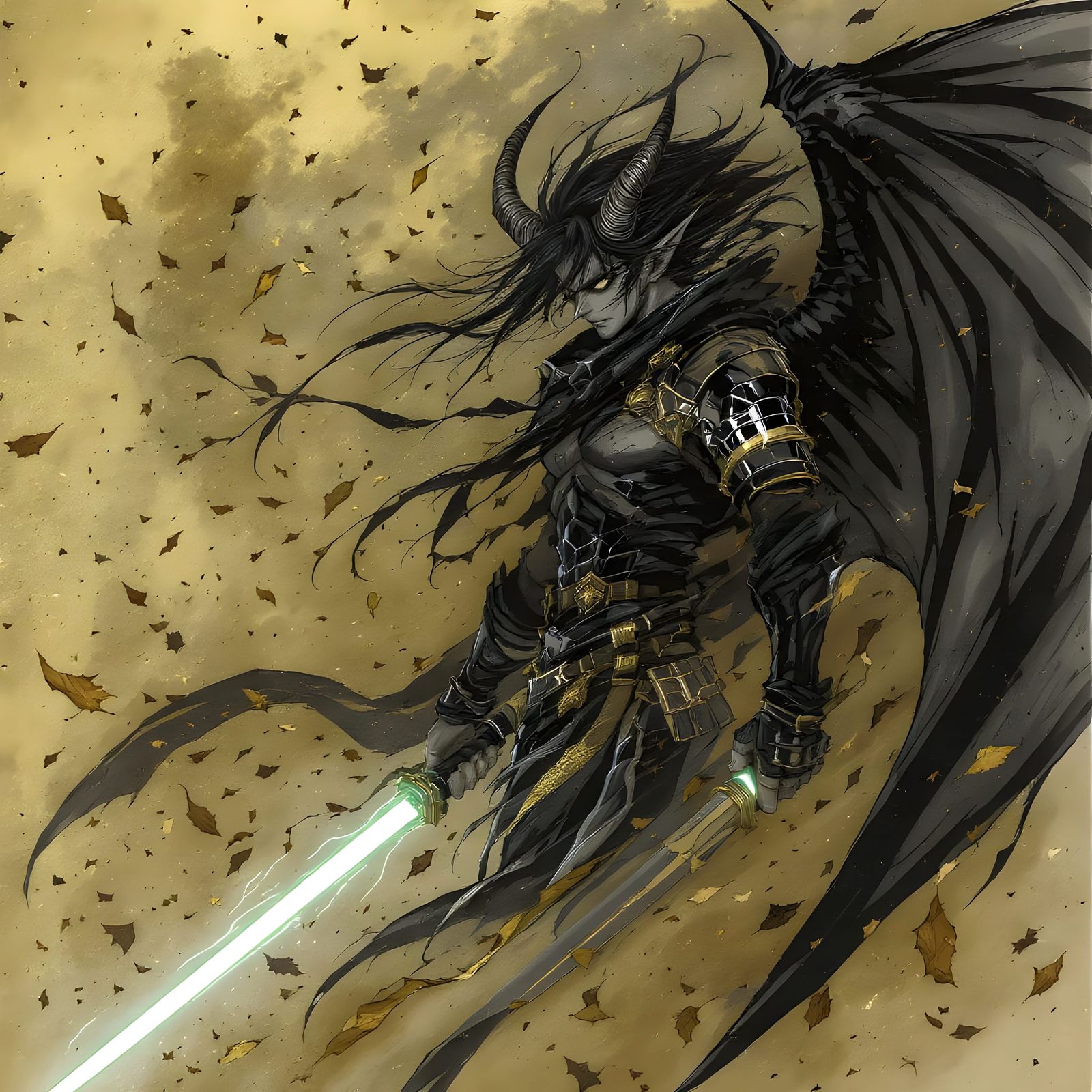 Punk Elf Warrior in Golden Storm, Graphic Novel Style