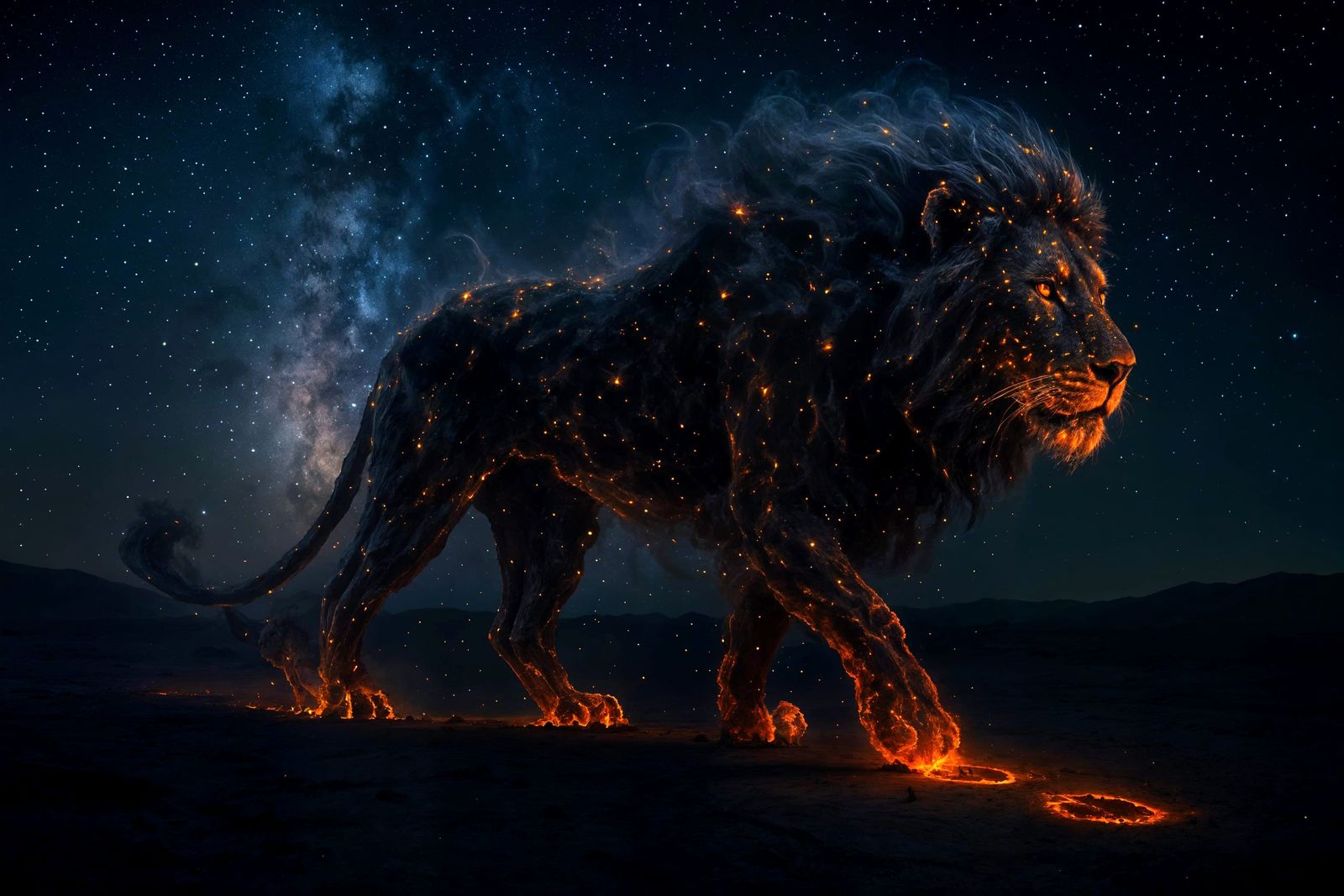 Ethereal Embersoul Lion in Barren Desert