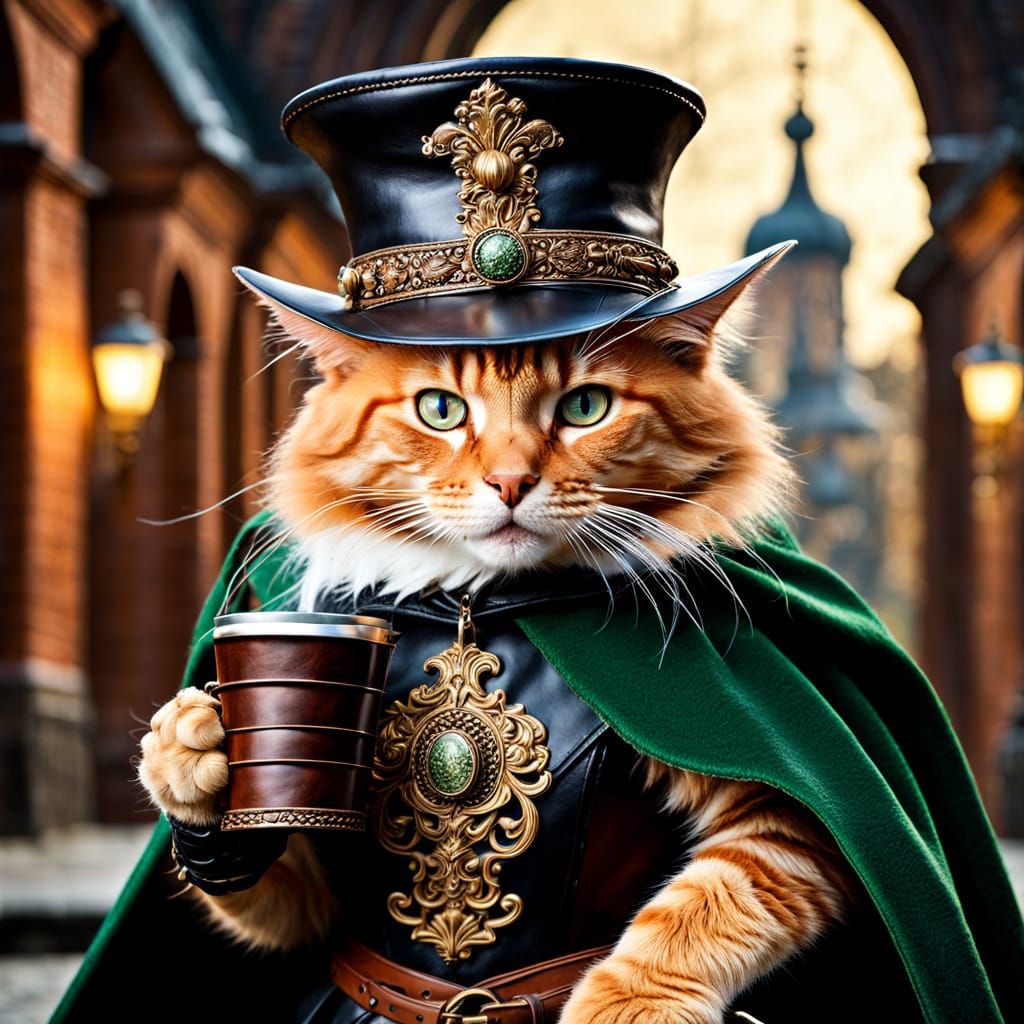 Baroque Feline Swashbuckler in Leather Finery