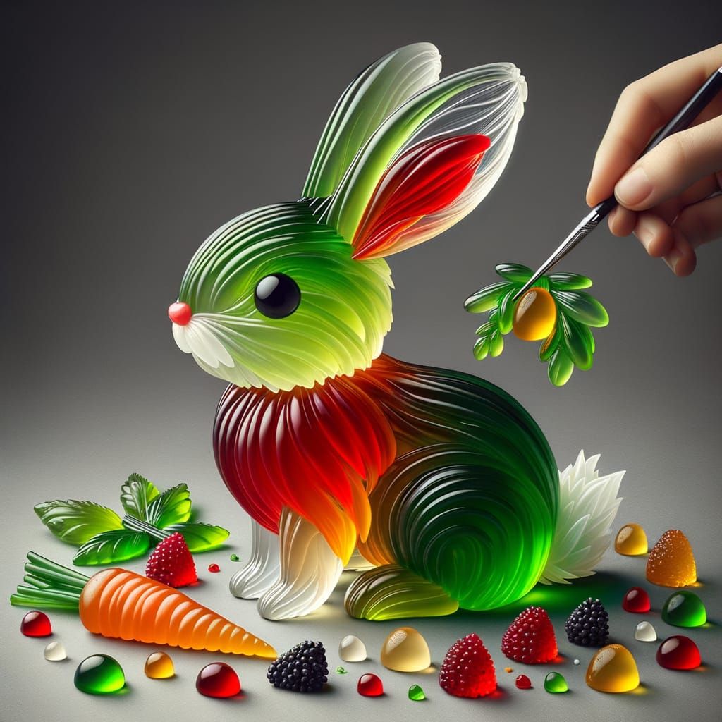 Vibrant Jelly Piece Rabbit in Dreamy Studio