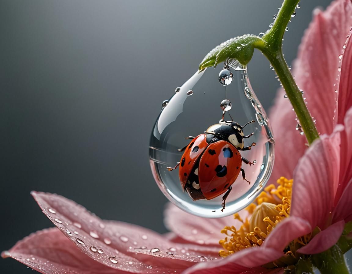 a Lady bug inside a droplet.