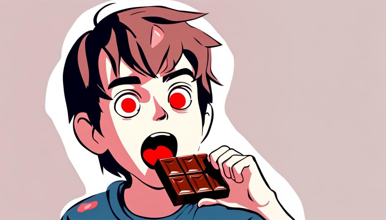 Boy's Exaggerated Reaction to Chocolate Bite