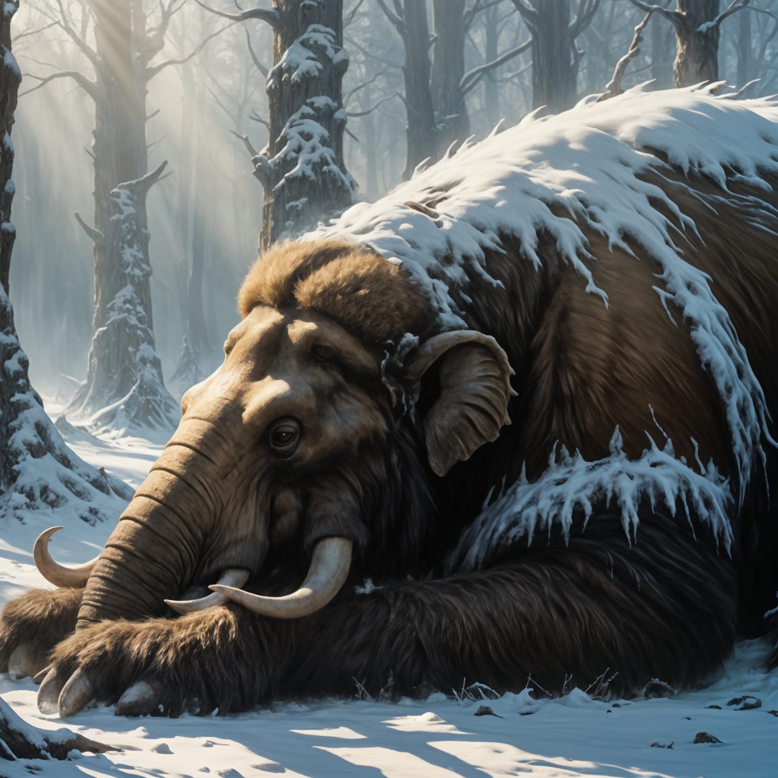 Sleeping Epic Mammoth in Winter Wonderland