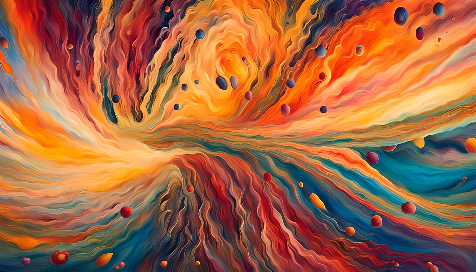 Vibrant Liquid Maelstrom with Spinning Stars, Abstract Art