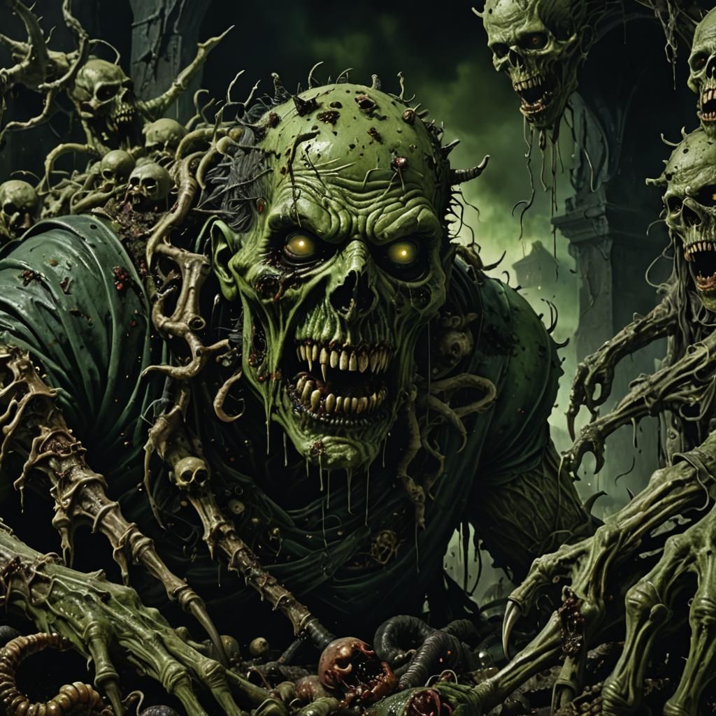 Nightmarish Horror: Maggots Devouring Corpse in Dark Fantasy