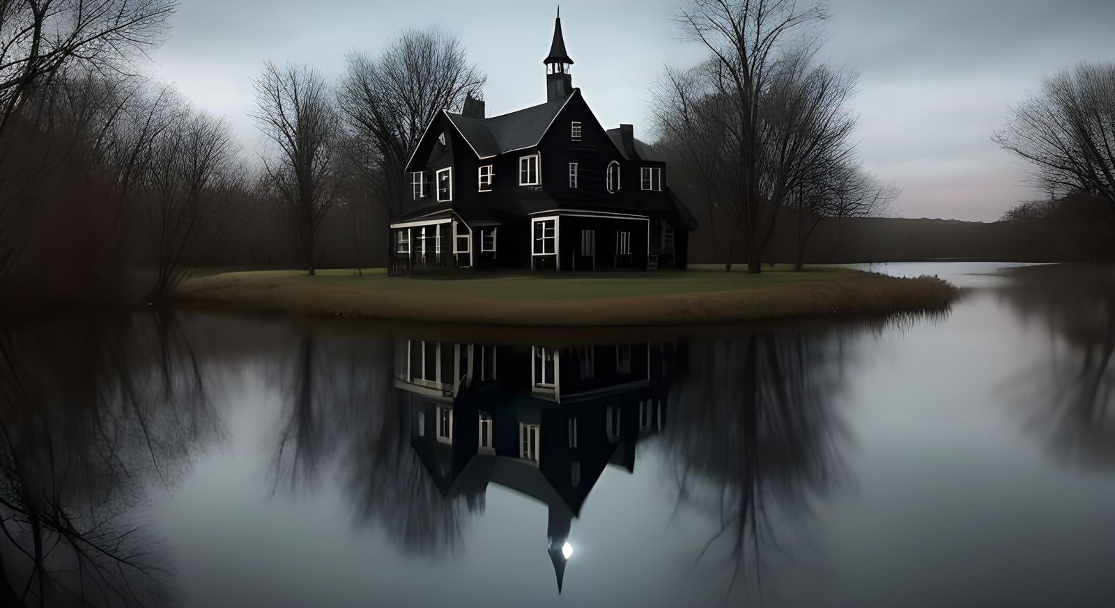 Eerie House Reflection: A Metal Album Cover