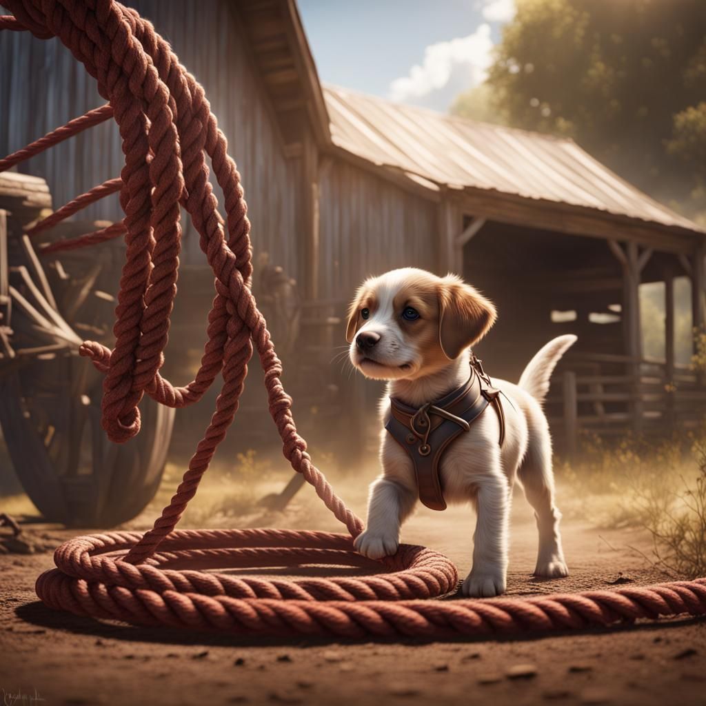 Puppy and Cowboy Lasso: Detailed Matte Painting