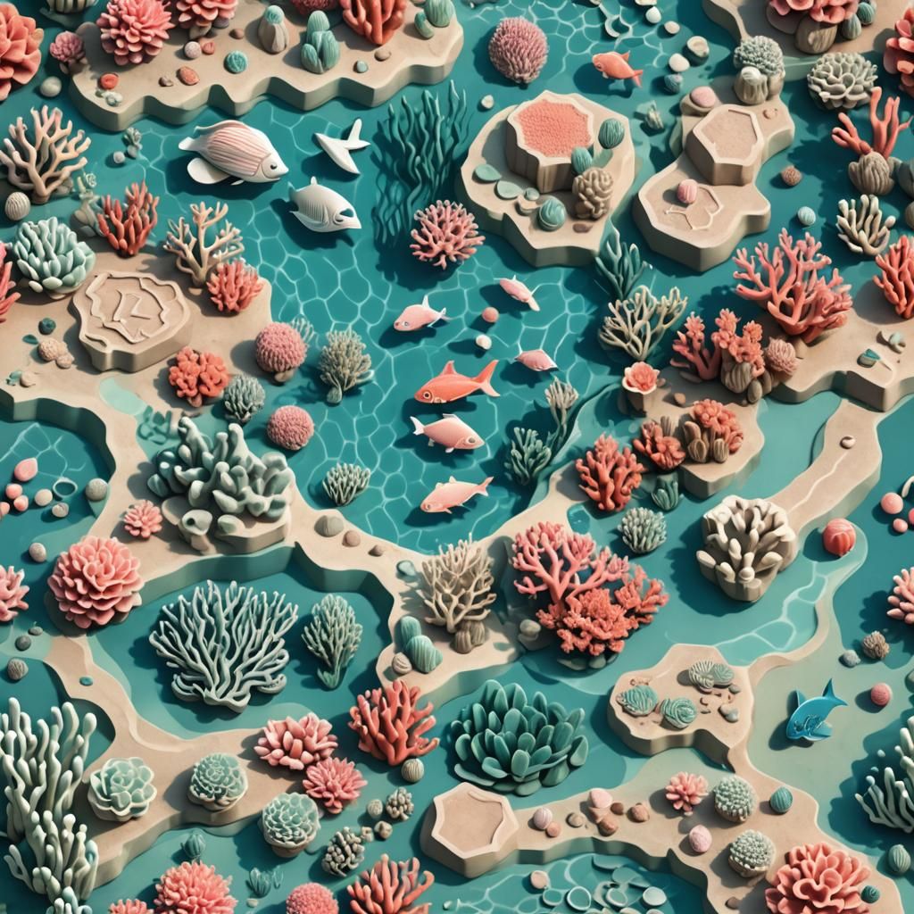 Isometric Coral Reef in 3D Clay Style