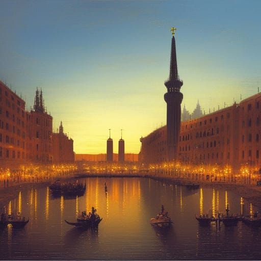 Barcelona Evening Lights in Detailed Digital Art