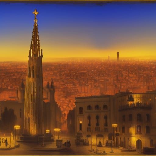 Barcelona Evening Lights: Detailed Matte Painting