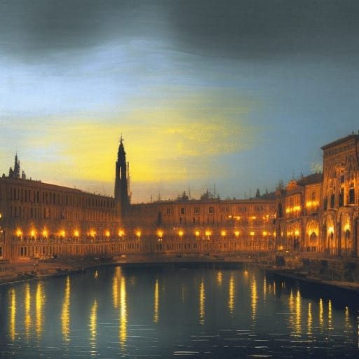 Barcelona Evening Lights in Detailed Matte Painting