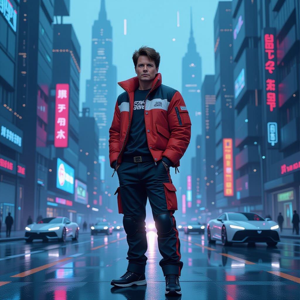 Michael J Fox in Futuristic Cityscape Digital Art
