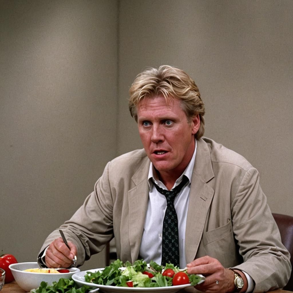 Gary Busey as Eddie Lomax Eating Salad
