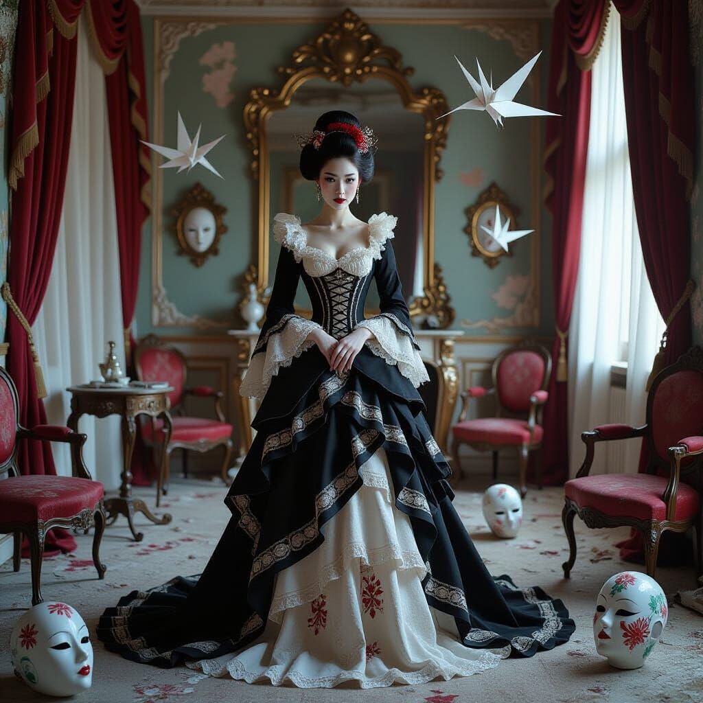 Elegant Woman in Decaying Ballroom, Ero Guro Style