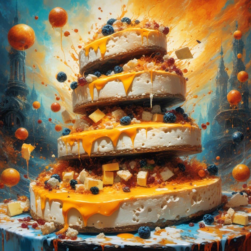 Surreal Cheese Feast in Colorful Graffiti Art Style