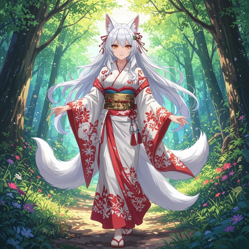 Kitsune Priestess in an Anime Forest