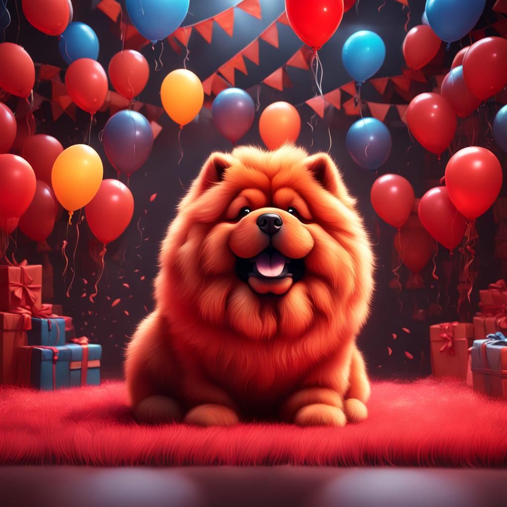 Red Chow Chow in Pixar Movie Poster Style