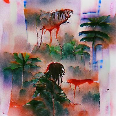 Predator in Jungle, Watercolor Style