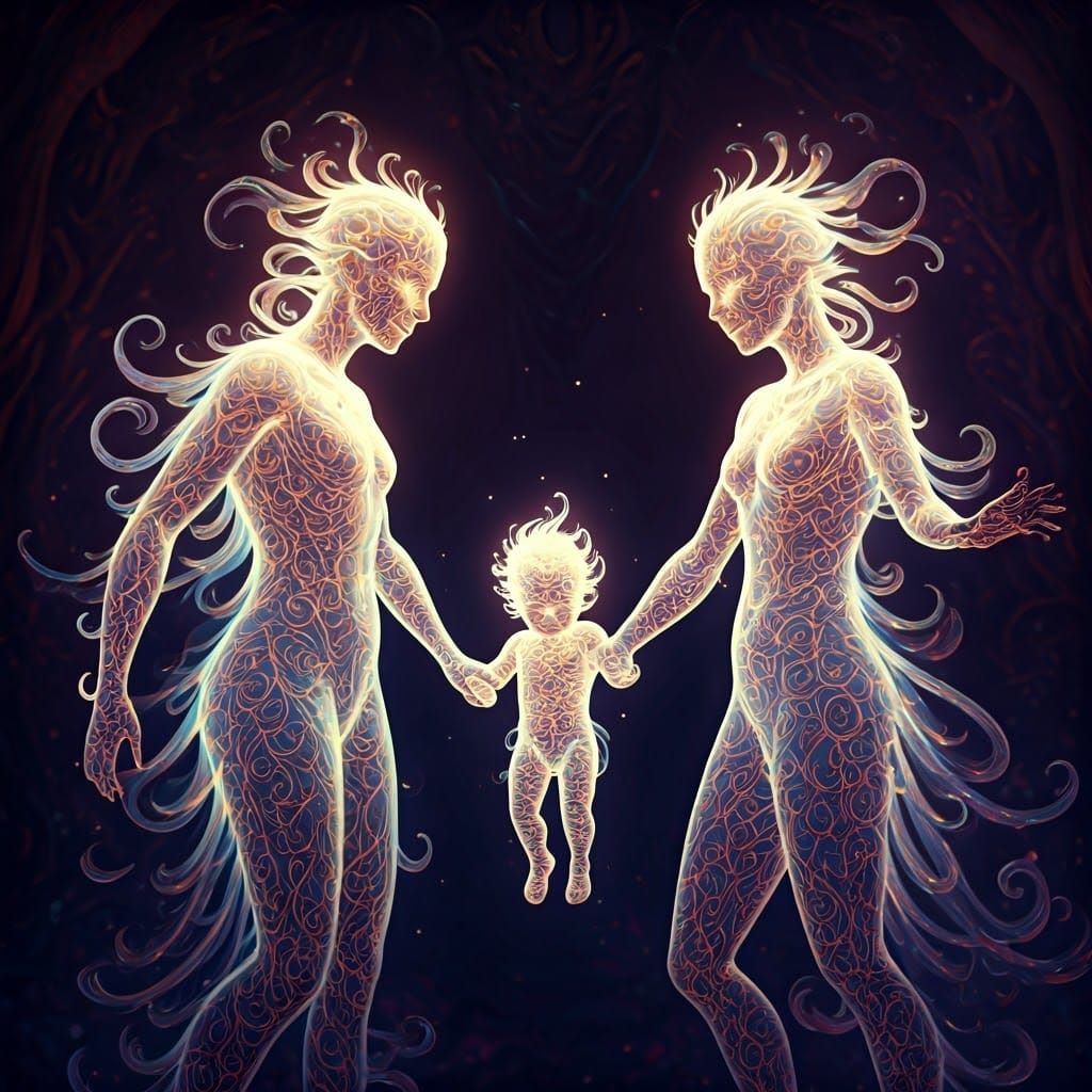 Luminous Beings Play with Light Child: 8K Concept Art