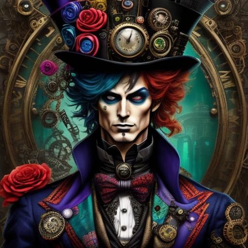 Steampunk Mad Hatter in Elaborate Comic Style