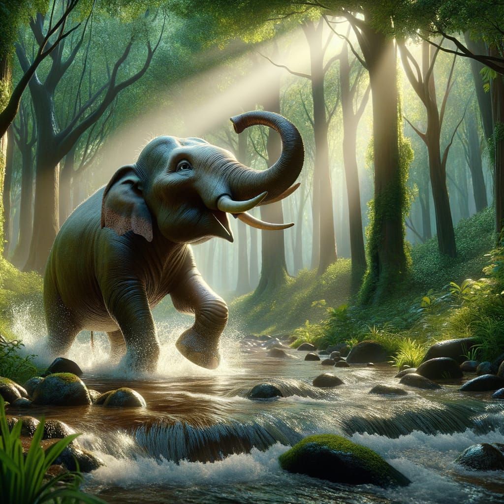 Joyful Elephant in Jungle Stream: 3D Animation