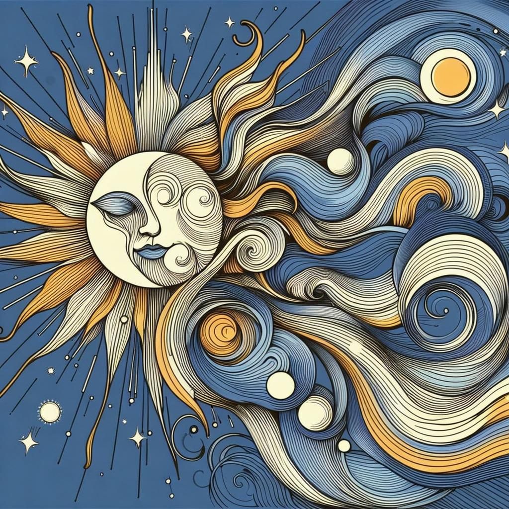 Dancing Sun and Moon: Minimalist Art Nouveau