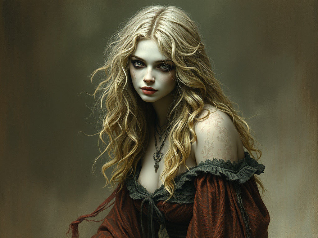 Gothic Blonde Witch in Horror Style
