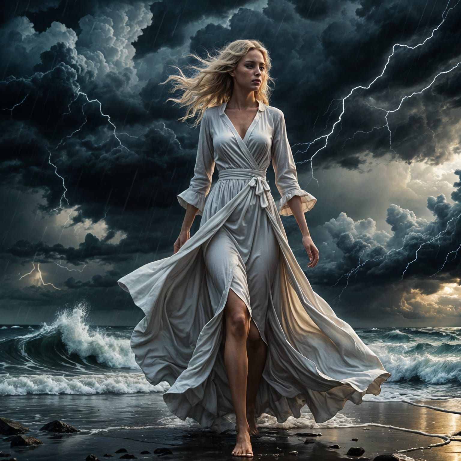 Woman on Stormy Shore in Digital Painting