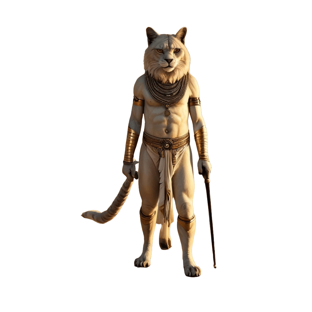 Mitologia griega esfinge de pie con  cara de gato