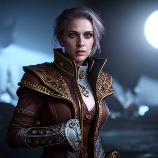 Steampunk Warlock in 3D Game Cinematic Style