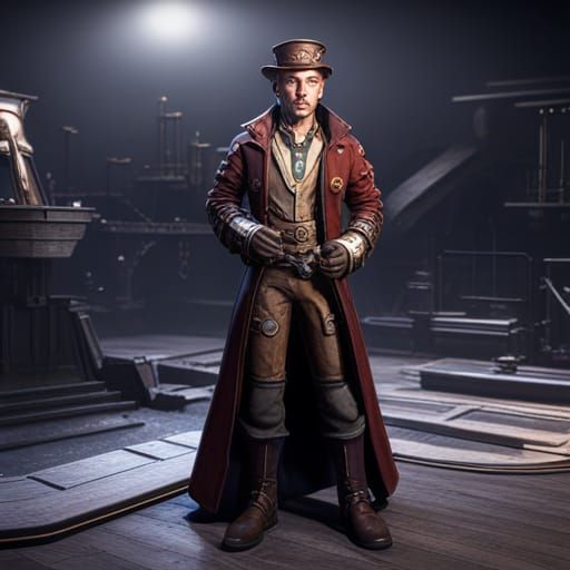 Steampunk Warlock in 3D Game Cinematic Style