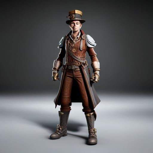 Steampunk Warlock in Cinematic 3D Game Style
