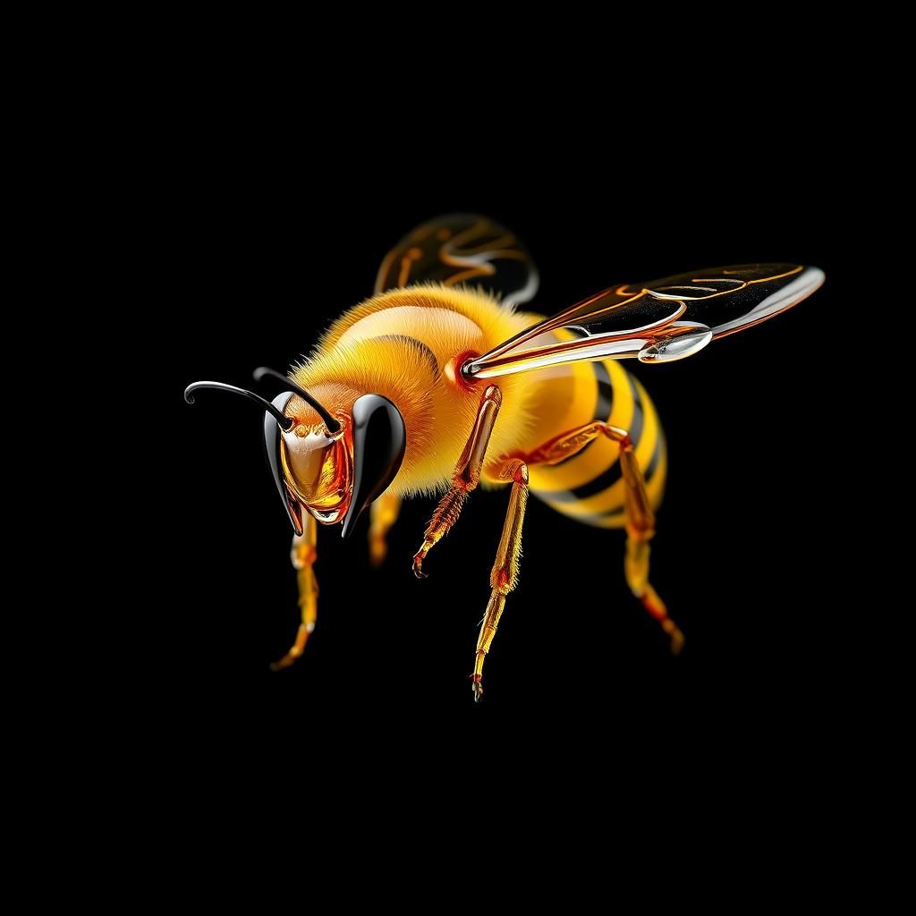 Hyperrealistic Glass Bee on Black Background