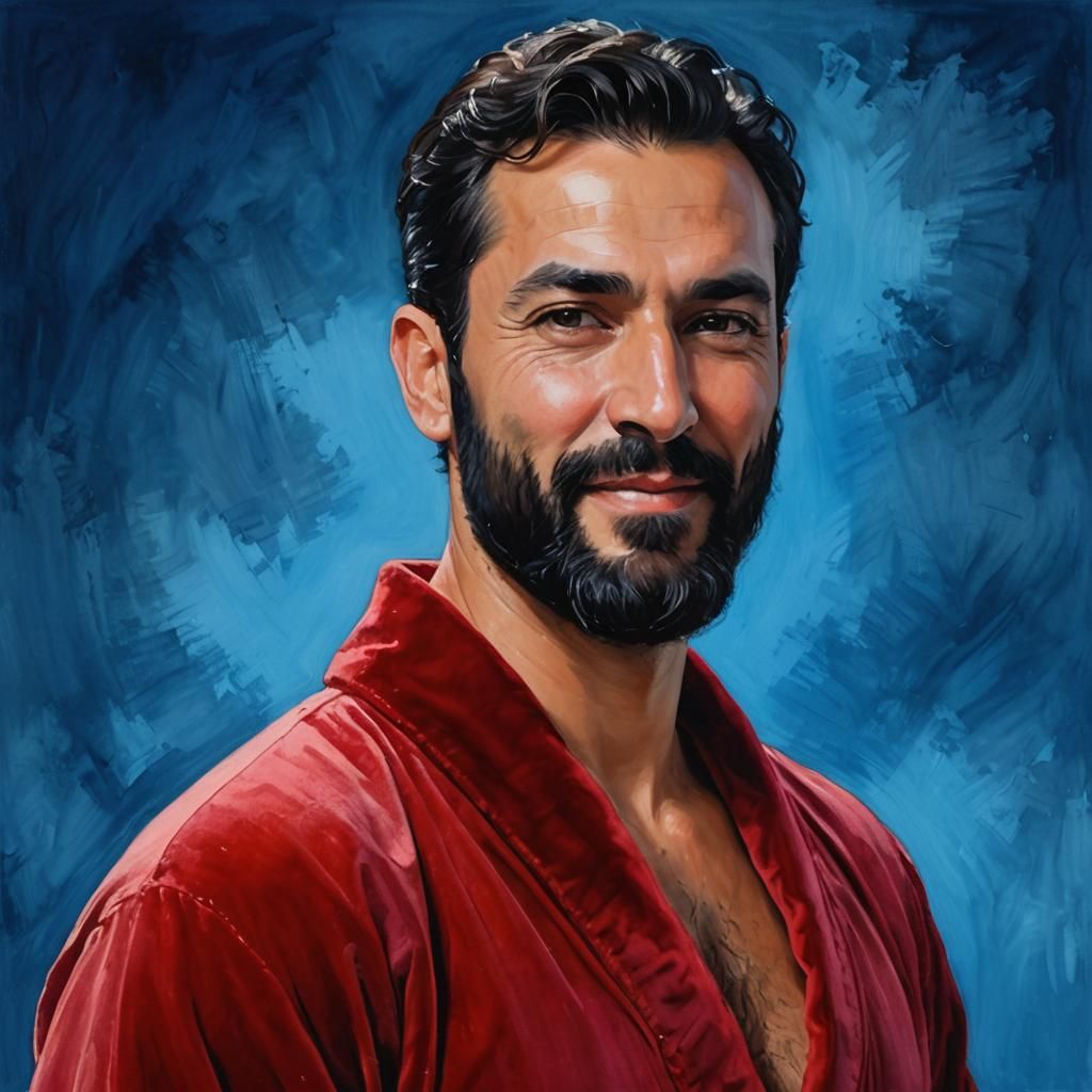 Handsome Man in Red Robe, Impressionist Oil Painting