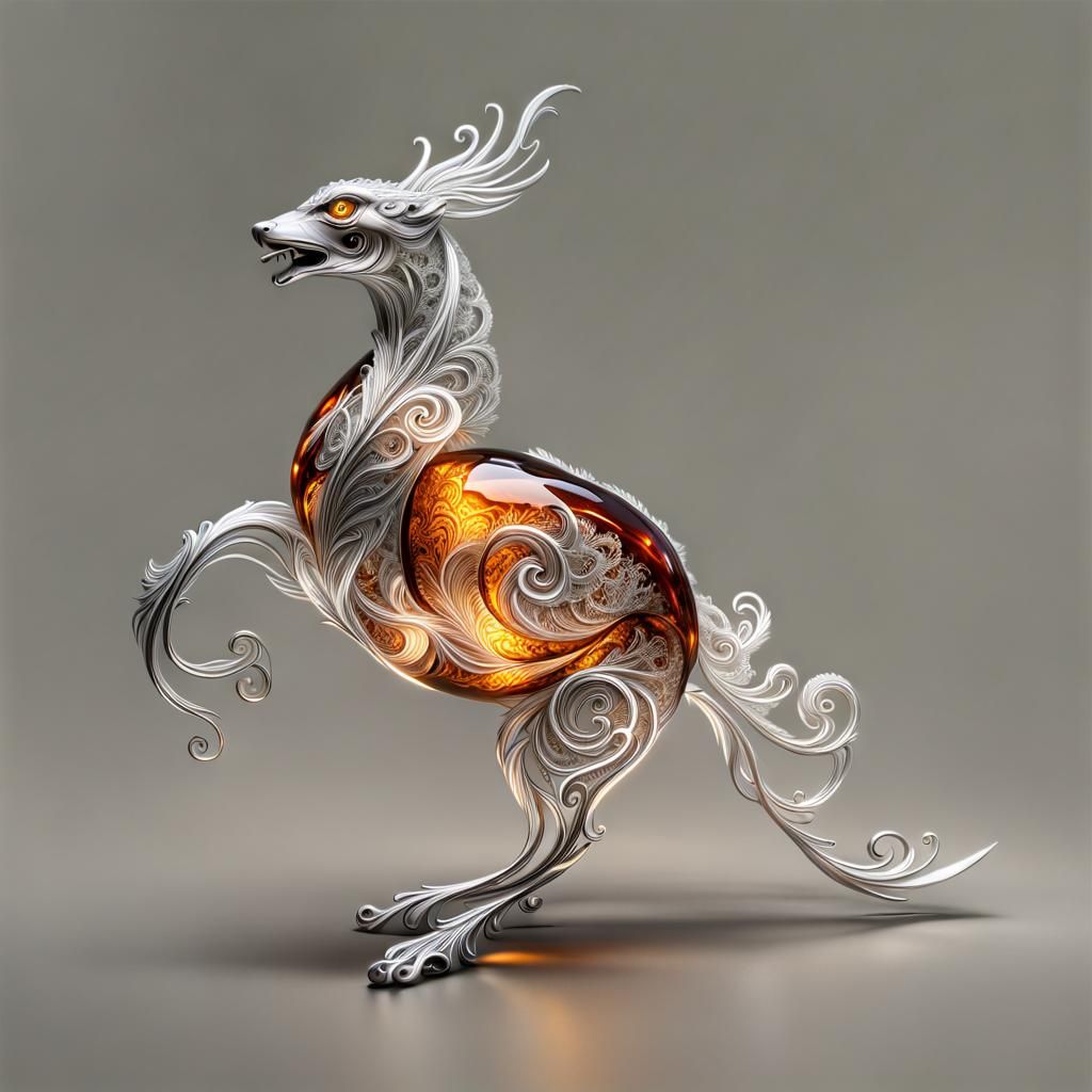 Art Nouveau Spirit Animal in Metal and Amber