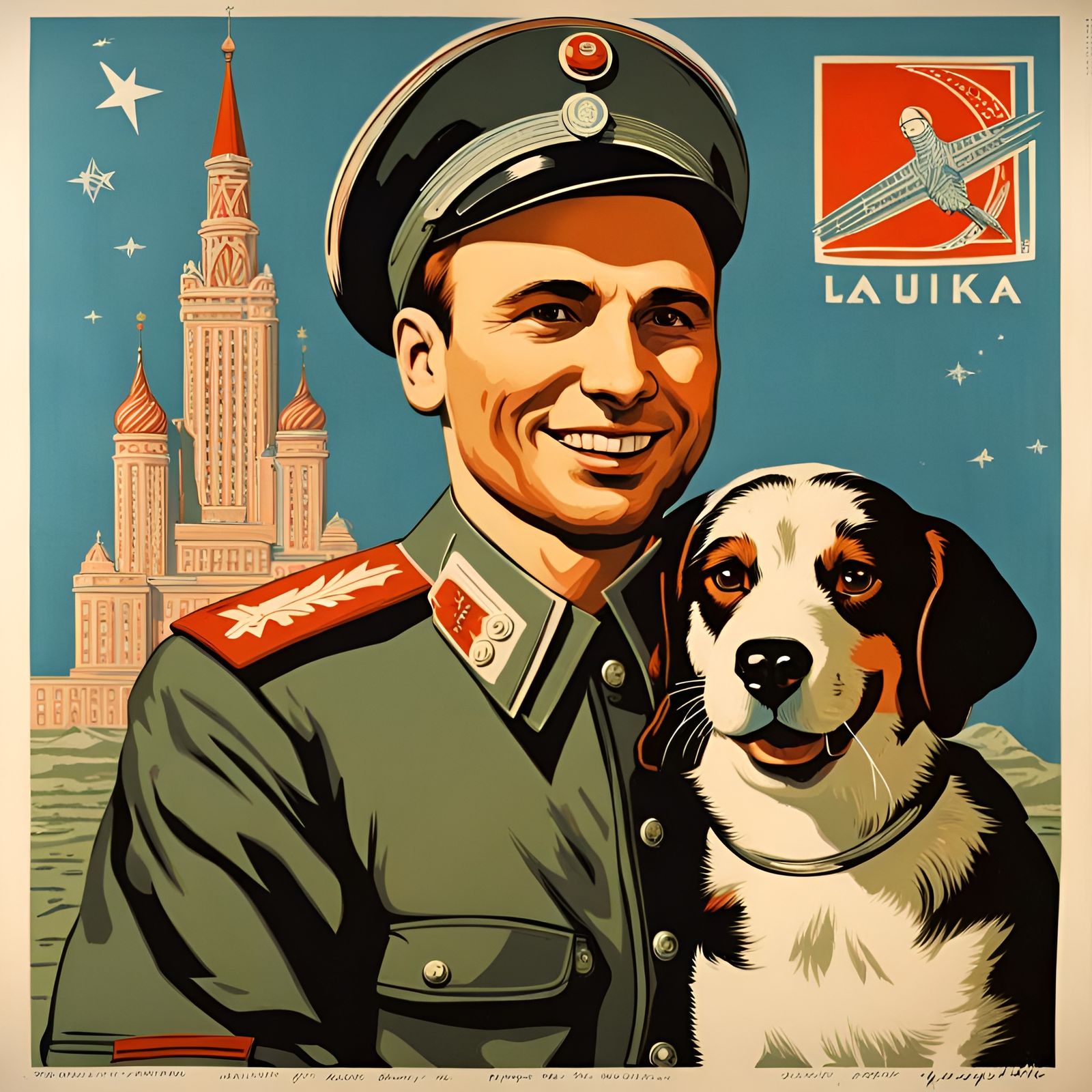 Gagarin and Laika Soviet Propaganda Poster