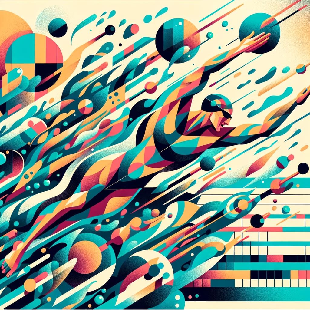 Abstract Swimming Poster: Fluidity in Geometric Cubist Style