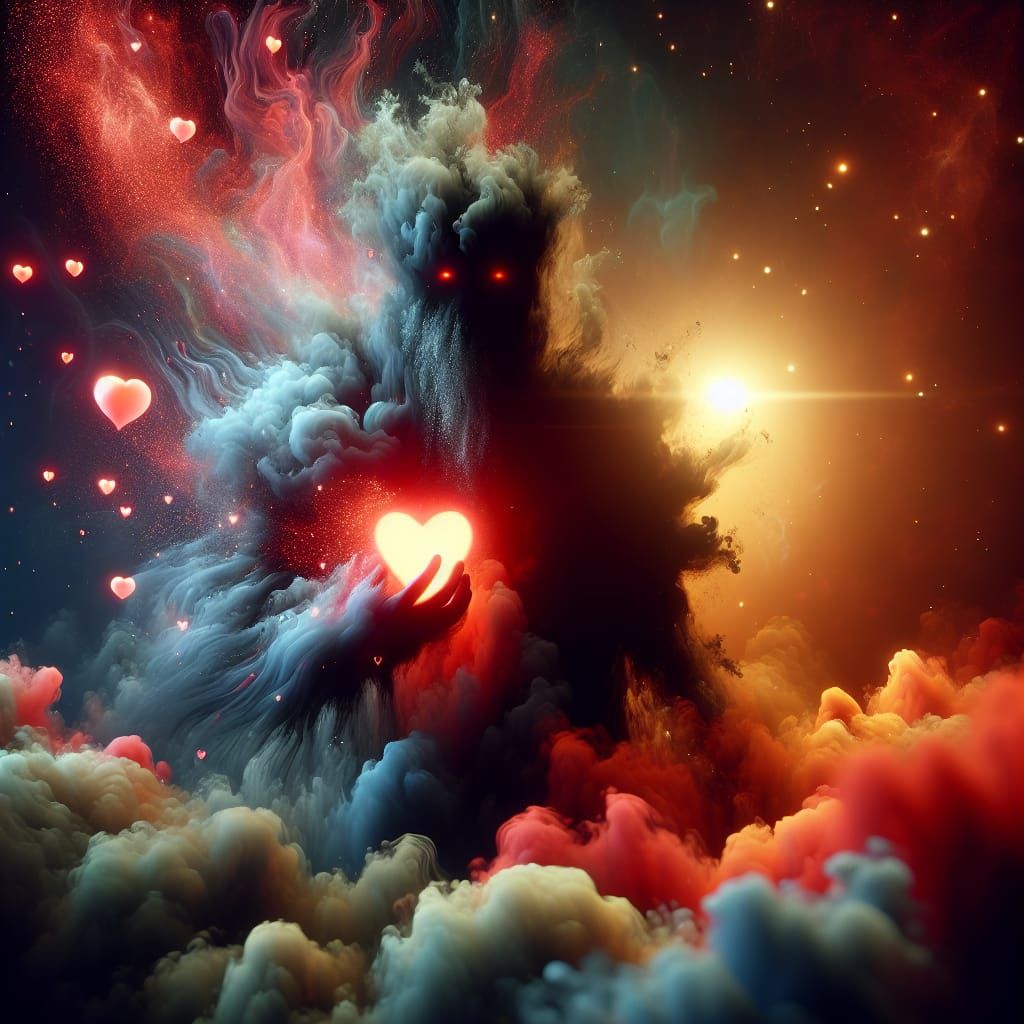 Smoky Entity Hugging Heart in Dreamy Sunshine