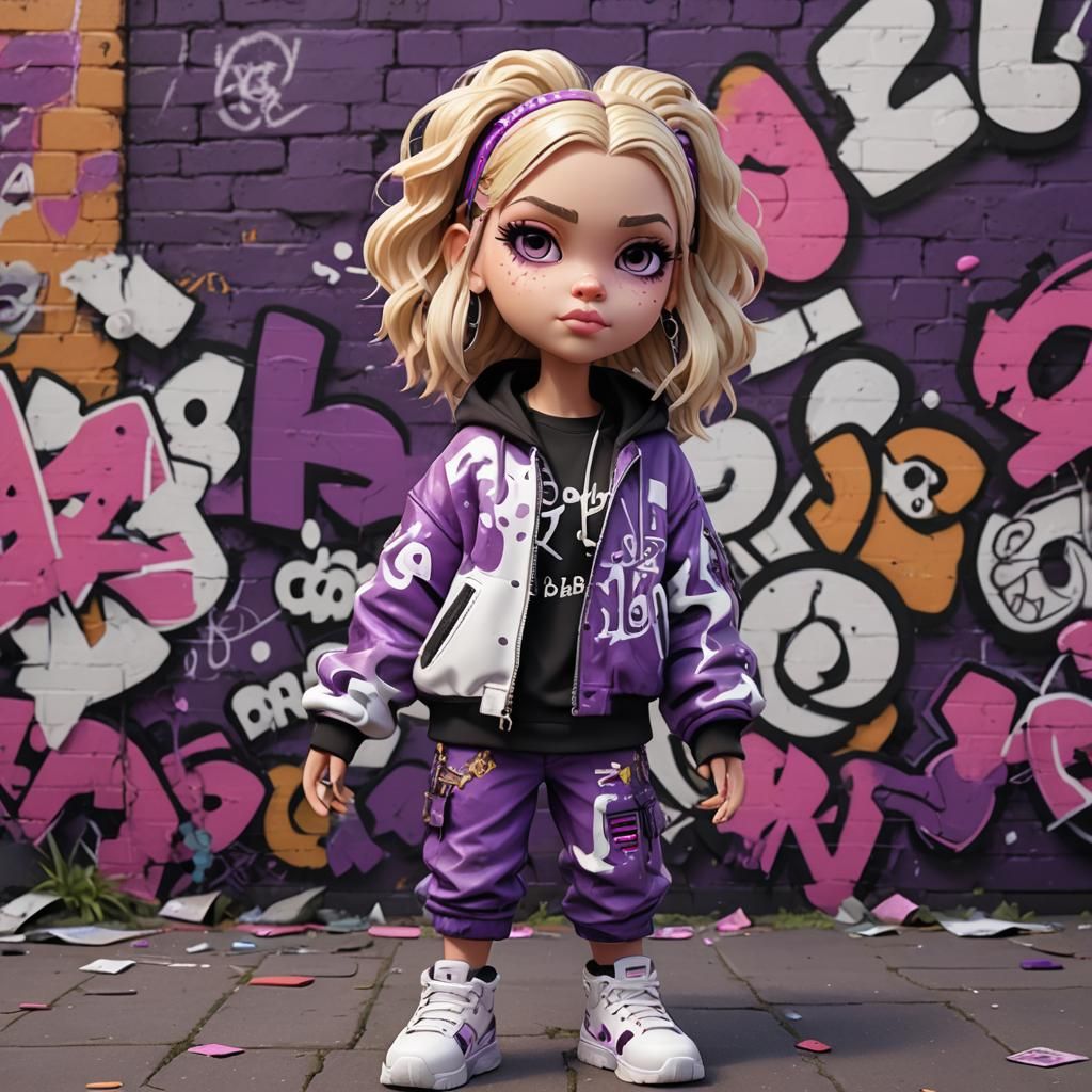 Cartoon Doll in Hip Hop Style Graffiti Art
