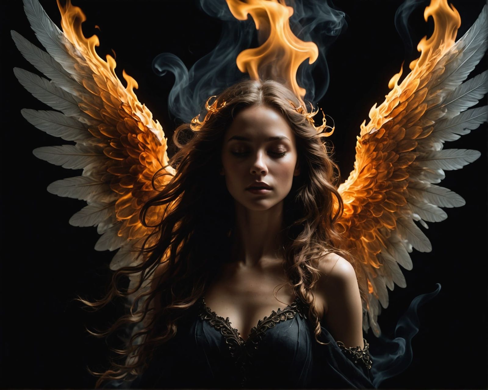 Ethereal Angel in Candle Smoke: Dark Fantasy Art