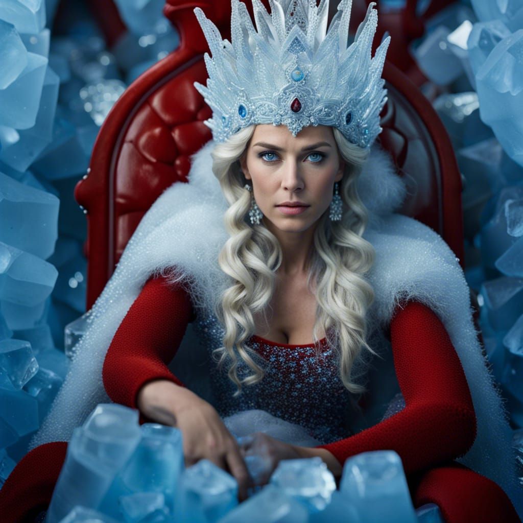 Ice Queen on Ice Throne: Professional Color Portrait