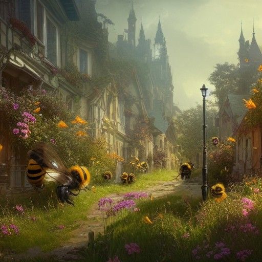 Fairy Town with Giant Bumblebees: Concept Art