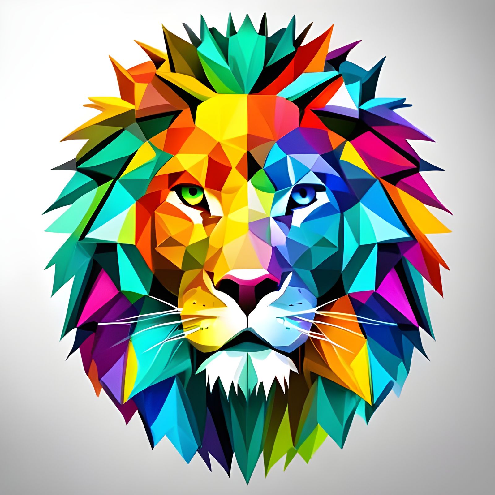 Hyperrealistic Geometric Lion with Colorful Background