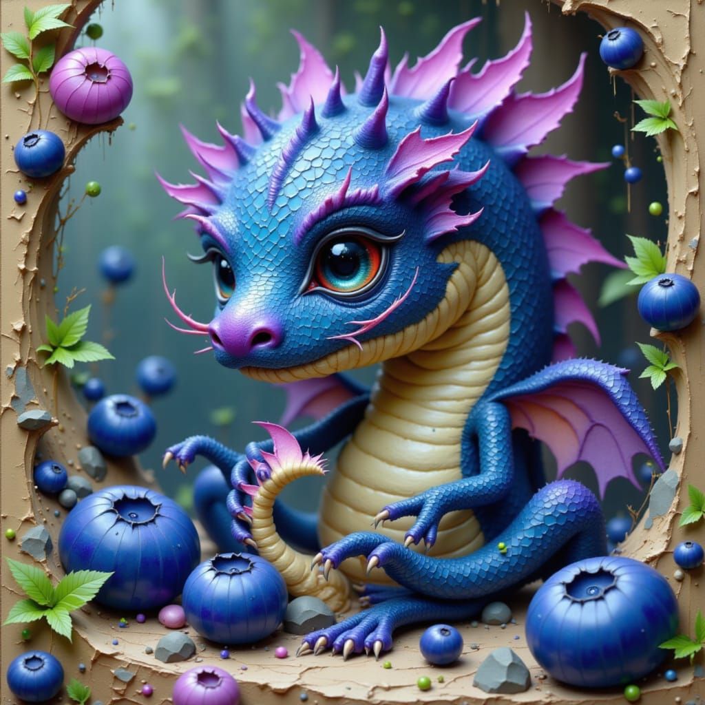 Blueberry Dragon in Dreamlike Painterly Style