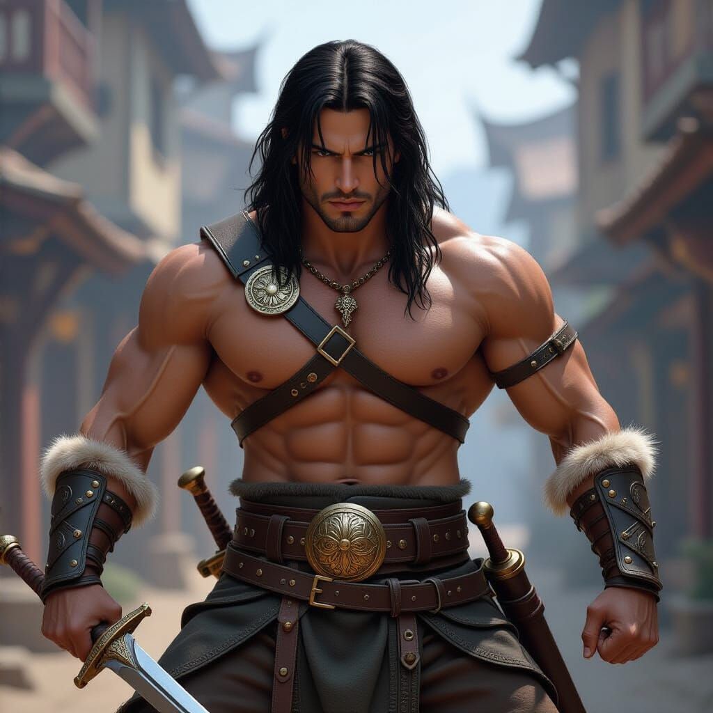 Young Barbarian Ready to Attack in Vintage Punk Style