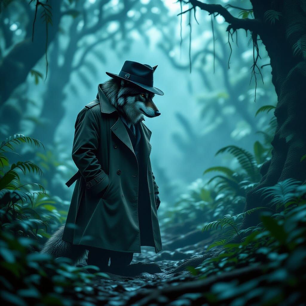 Wolf Detective Investigates Jungle Crime Scene