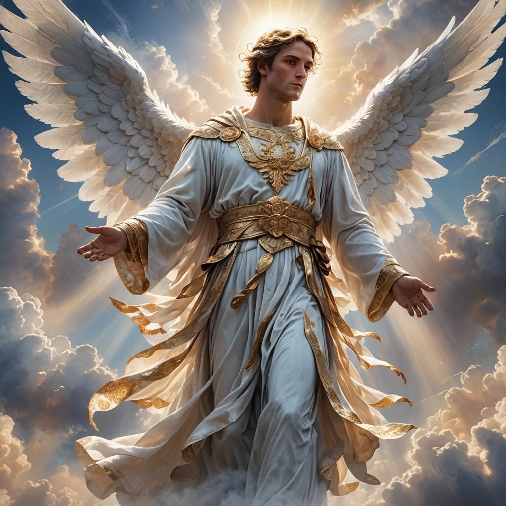 Male Angel Ascending to Heaven: Hyper-Realistic Digital Art